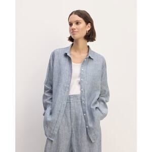 NWT Everlane The Linen Relaxed Shirt in White/Blue size 6